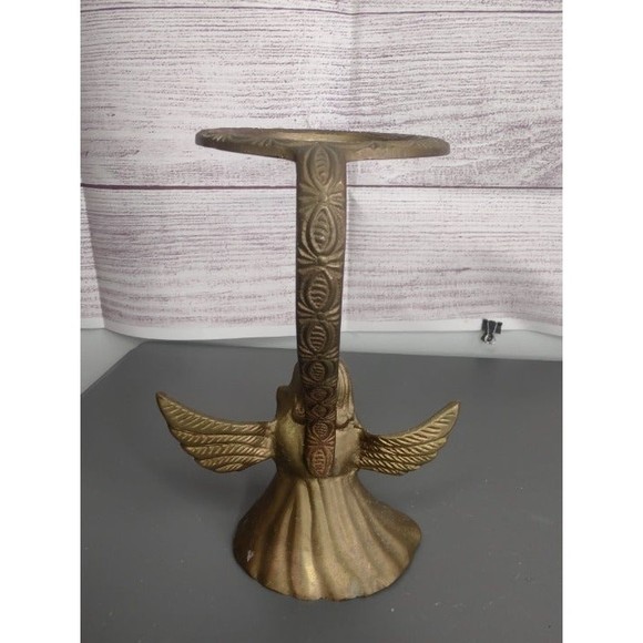 Vintage Brass Angel Halo Candle Holder 6"Tall x 5"Wide x 2 1/2" Deep - Picture 4 of 6